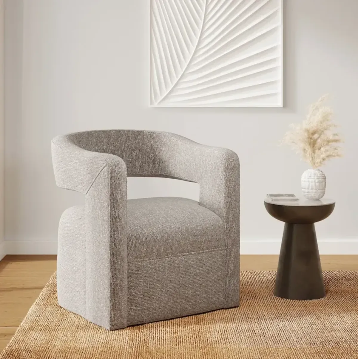Jofran Lexy Modern Sculpted Curved Upholstered Swivel Accent Chair