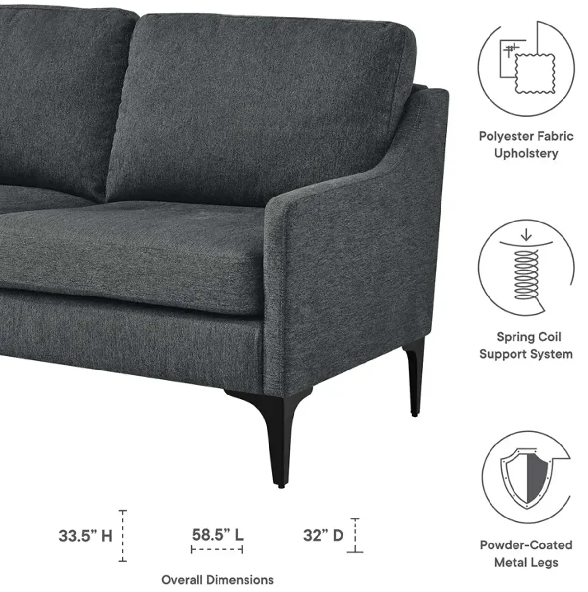 Corland Upholstered Fabric Loveseat Gray