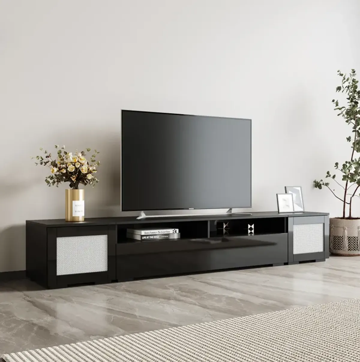 Modern Rattan Entertainment Center for Up to 90" TVs