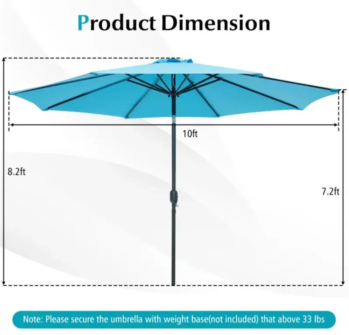 Hivvago 10 Feet Outdoor Patio Umbrella with Tilt Adjustment and Crank