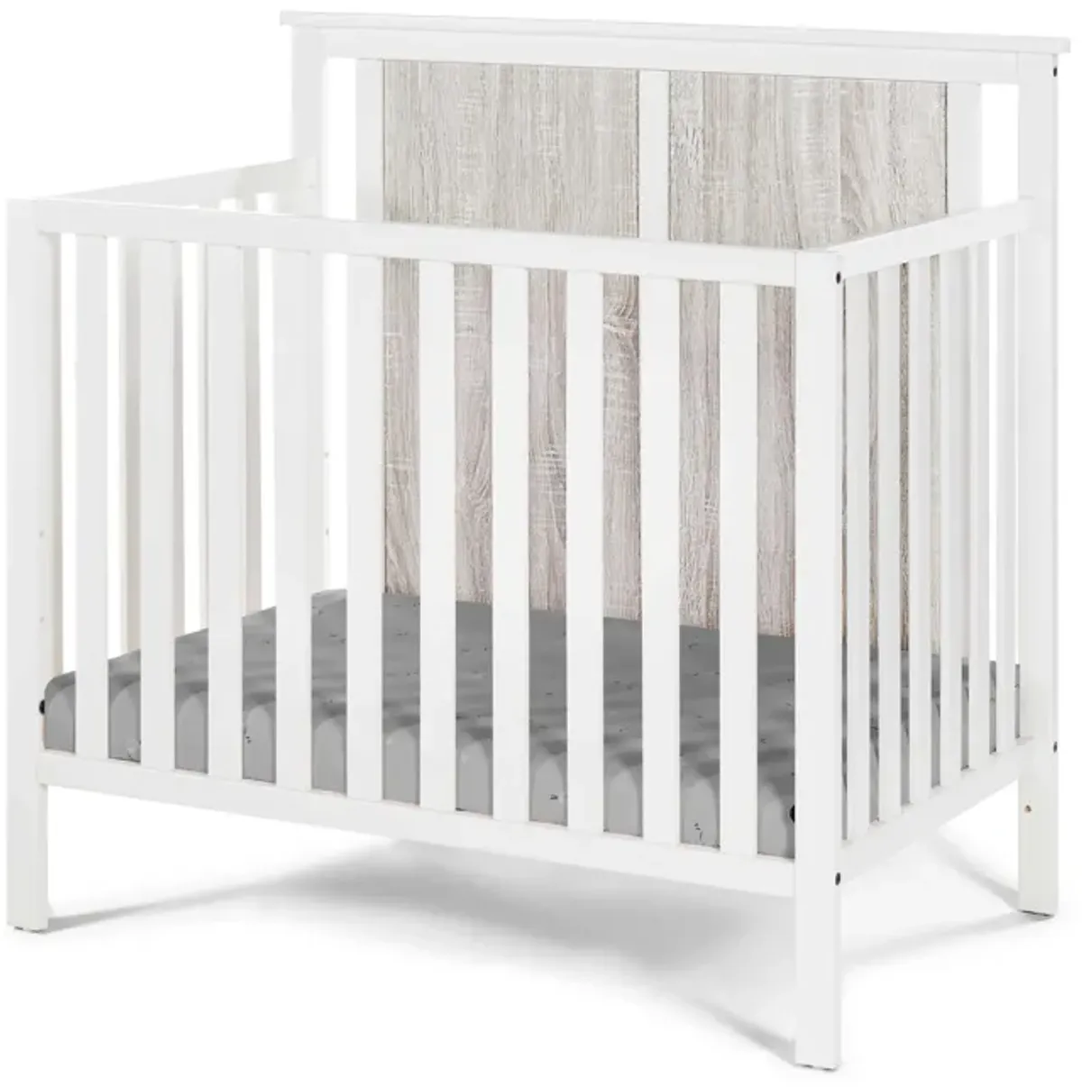 Suite Bebe Connelly Mini Crib White/Rockport Gray With Mattress Pad