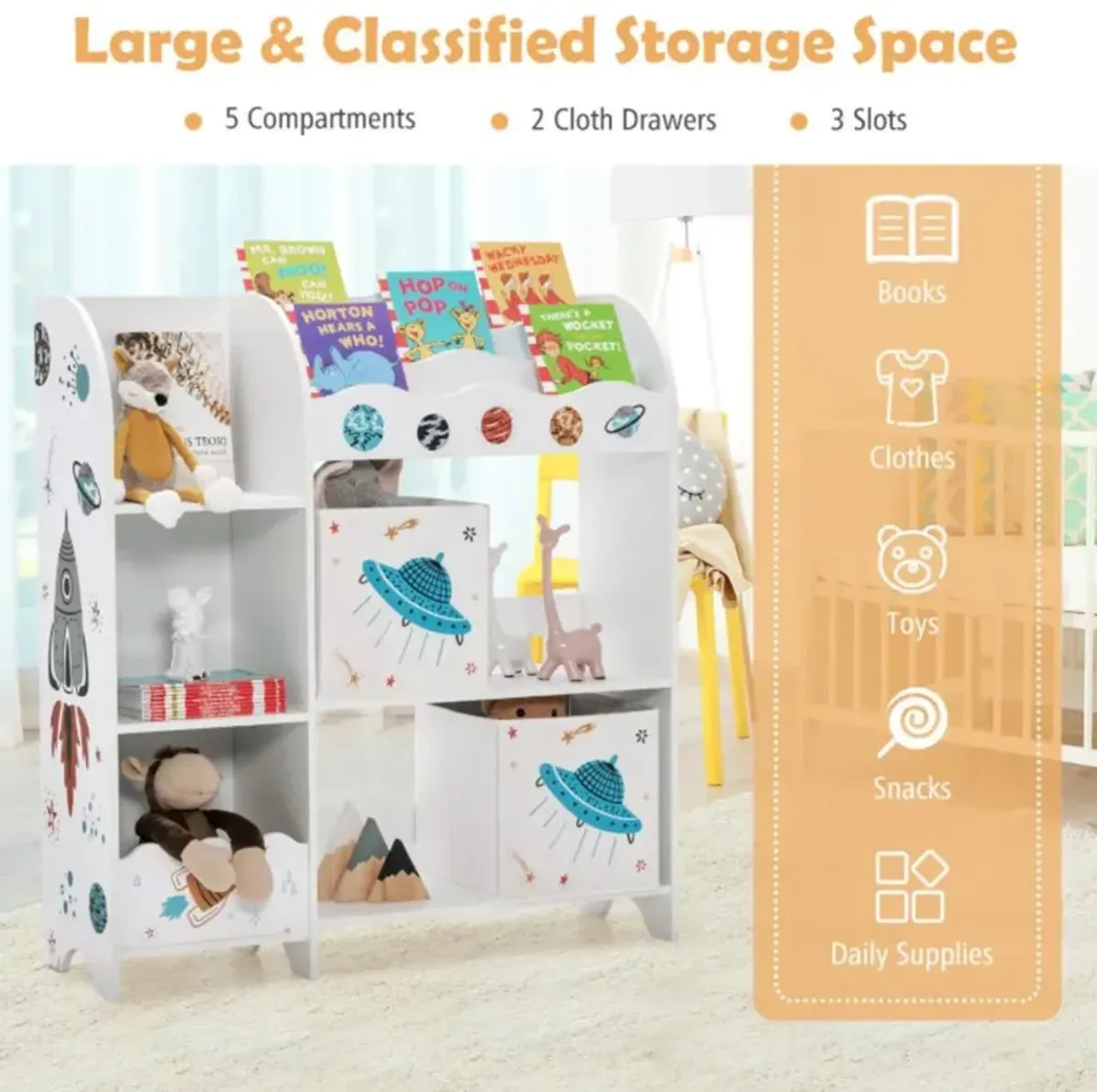 Hivvago Kids Toy and Book Organizer Children Wooden Storage Cabinet with Storage Bins