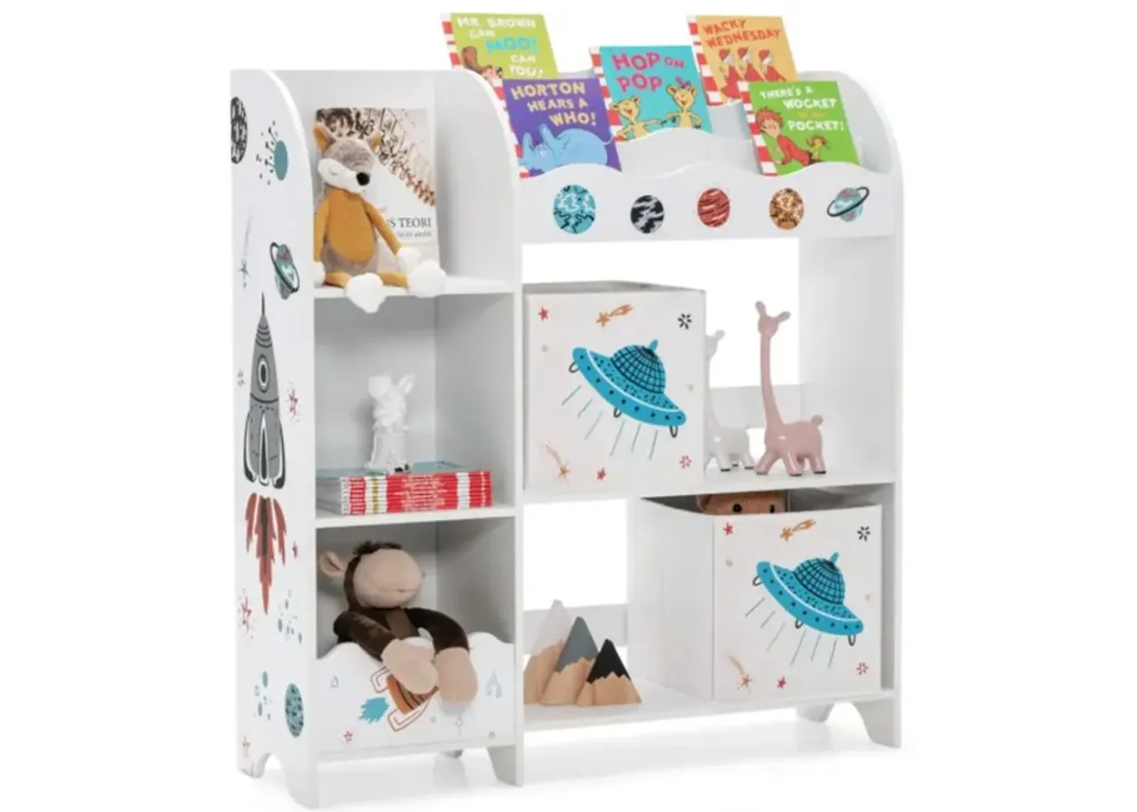 Hivvago Kids Toy and Book Organizer Children Wooden Storage Cabinet with Storage Bins