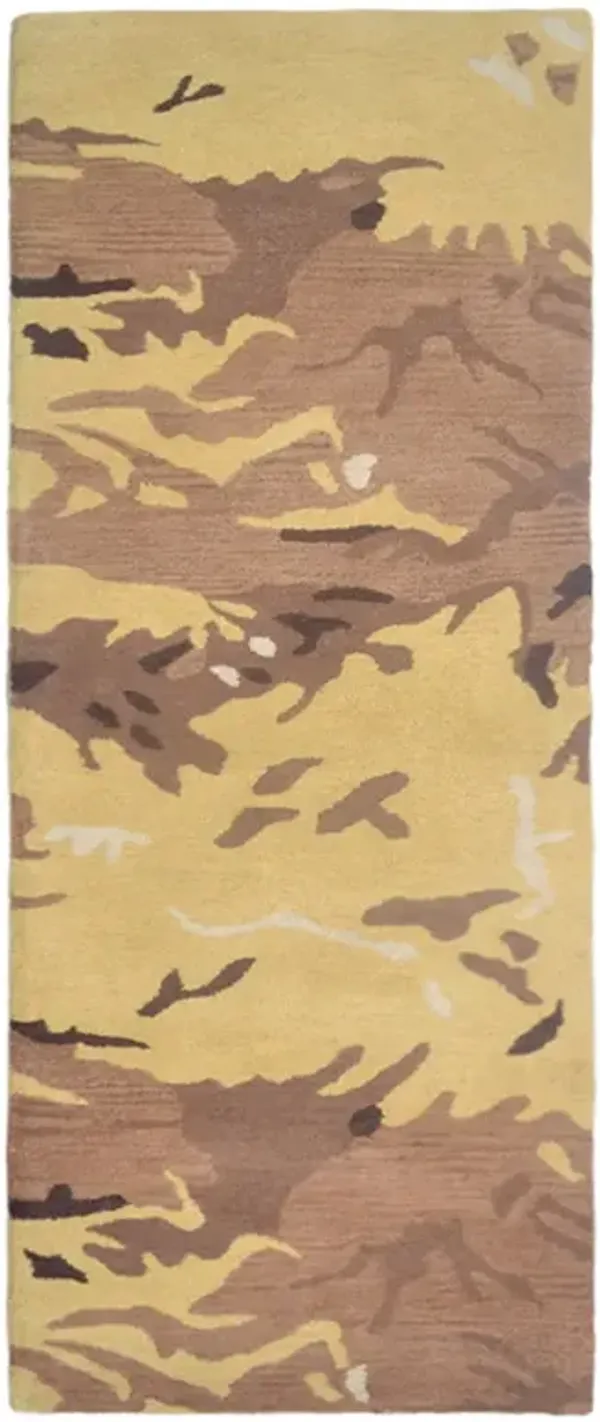 RUGSOTIC CARPETS HAND TUFTED WOOL ECO-FRIENDLY AREA RUGS - 2'6''x10', Runner Shape, Brown & Gold, Abstract Modern Design, High Pile Handmade Anti Skid Area Rugs for Living Room, Bed Room (K00308)