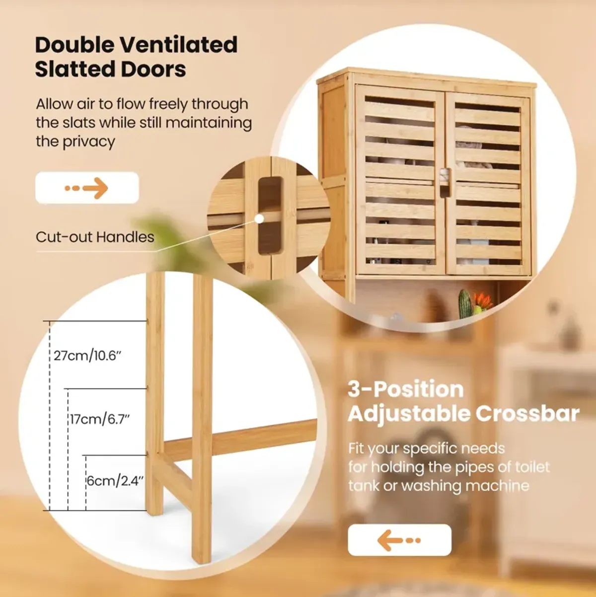 Costway Over the Toilet Storage Cabinet Tall Bathroom Bamboo Shelf Organizer Space Saver