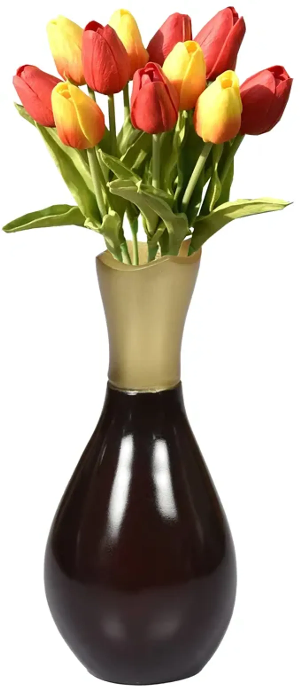 Aluminium-Casted Modern Decorative Flower Table Vase, Two Tone Brown and Gold 6.75 Inch