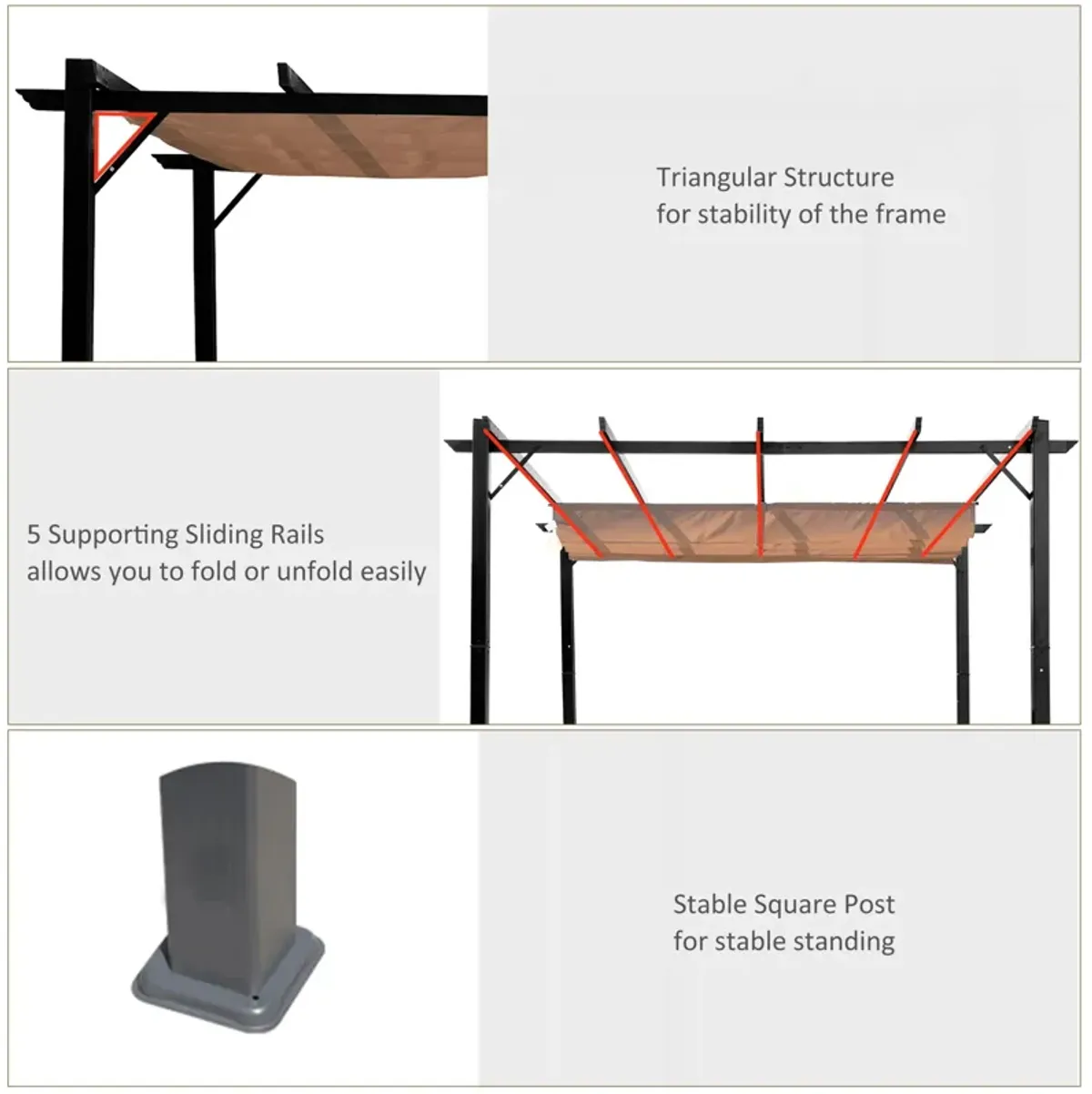 Charcoal Outdoor Cover: 10x13 ft Aluminum Patio Pergola with Canopy