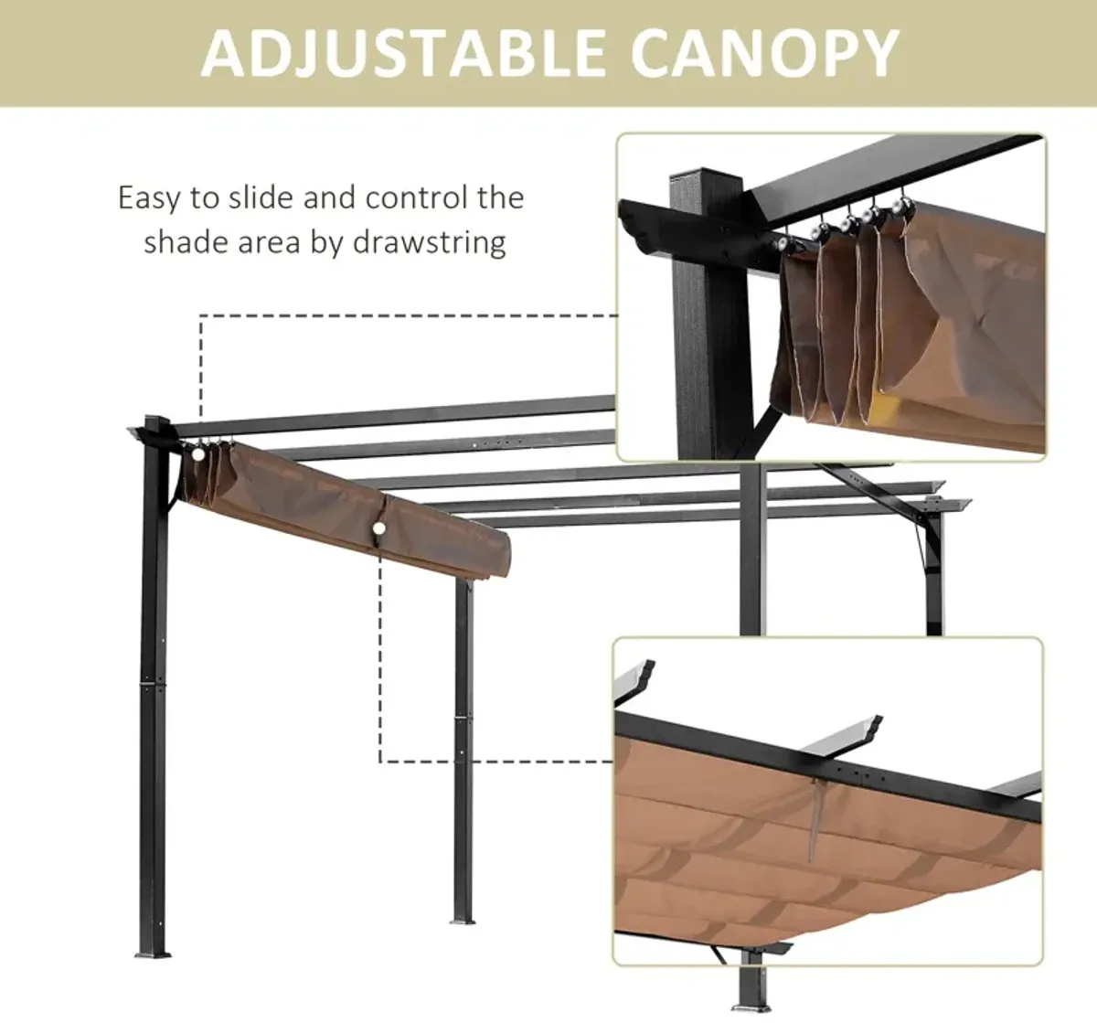 Charcoal Outdoor Cover: 10x13 ft Aluminum Patio Pergola with Canopy