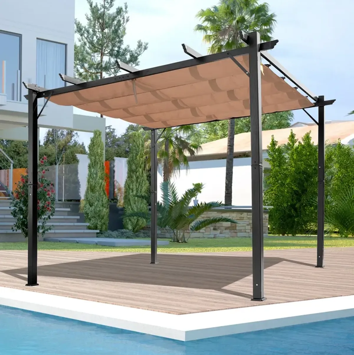 Charcoal Outdoor Cover: 10x13 ft Aluminum Patio Pergola with Canopy