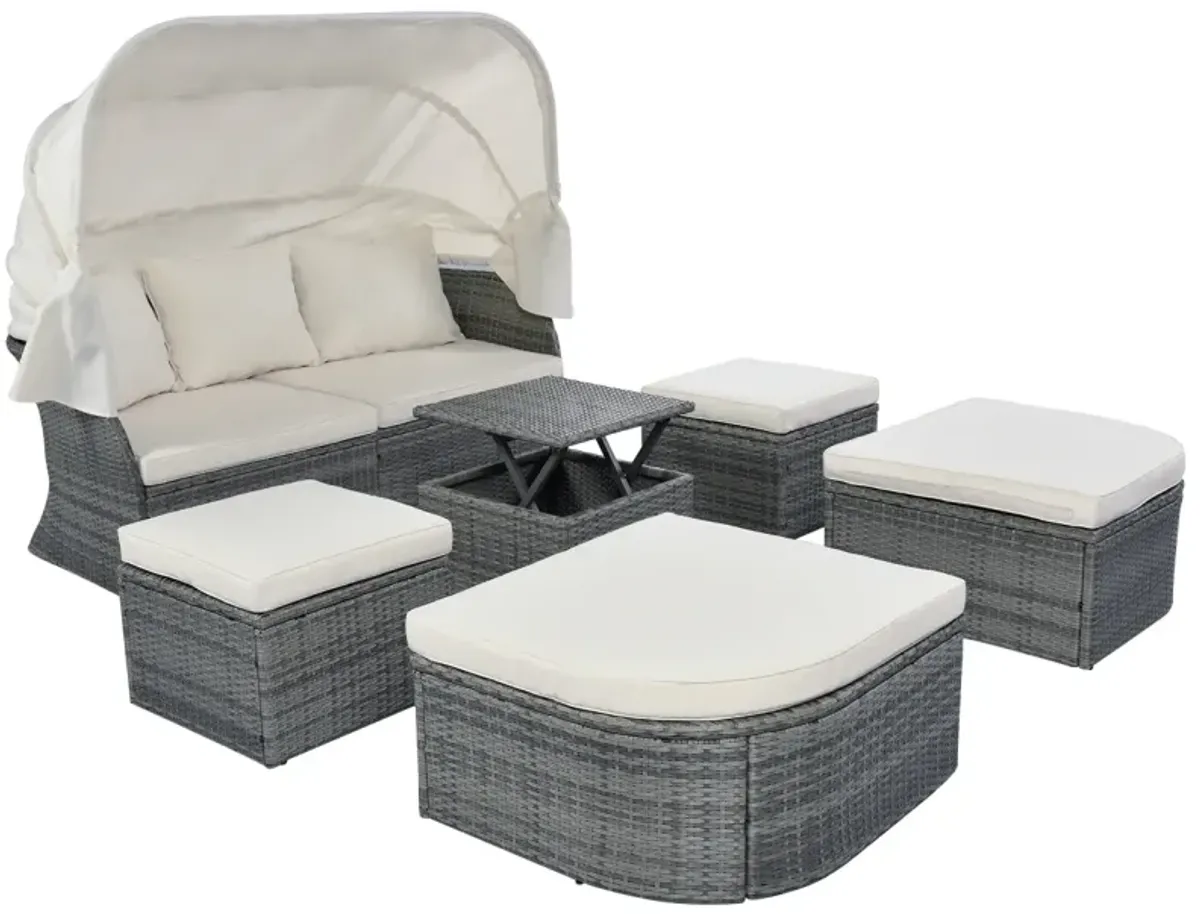 Outdoor Patio Furniture Set Daybed Sunbed with Retractable Canopy Conversation Set Wicker Furniture