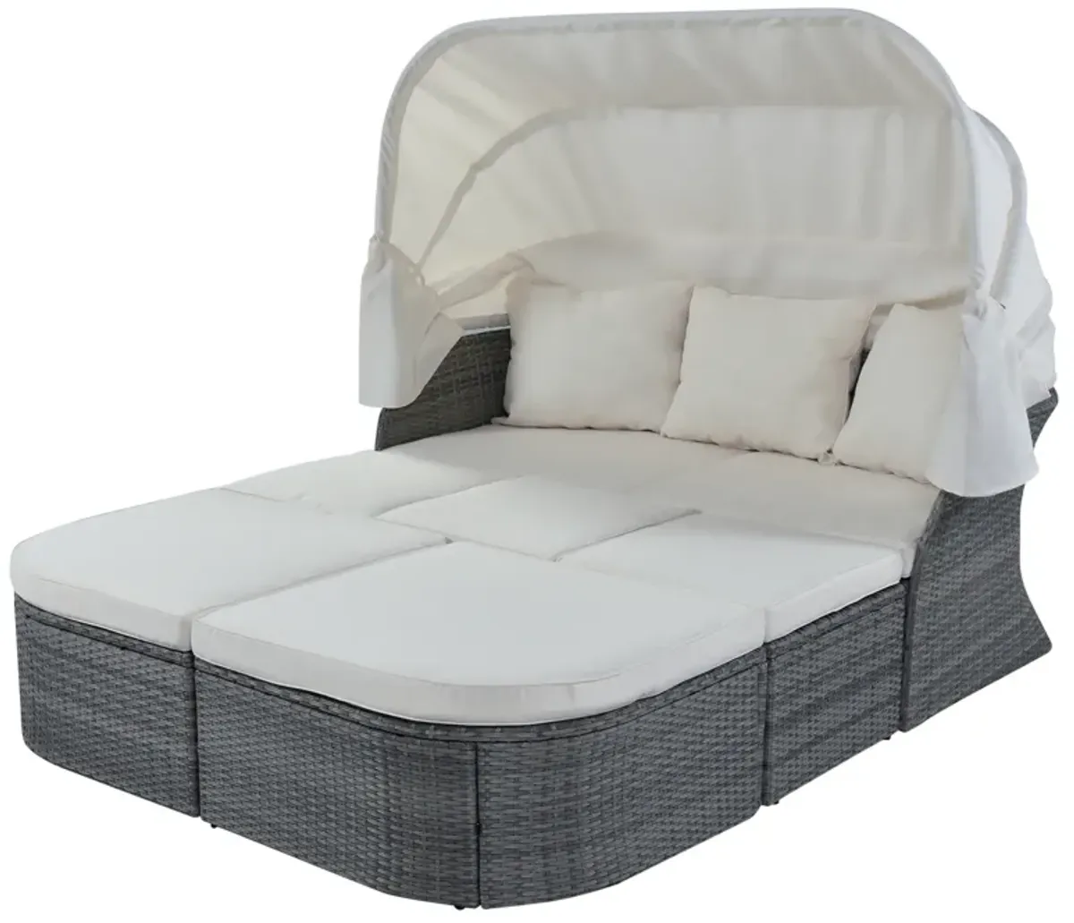 Outdoor Patio Furniture Set Daybed Sunbed with Retractable Canopy Conversation Set Wicker Furniture