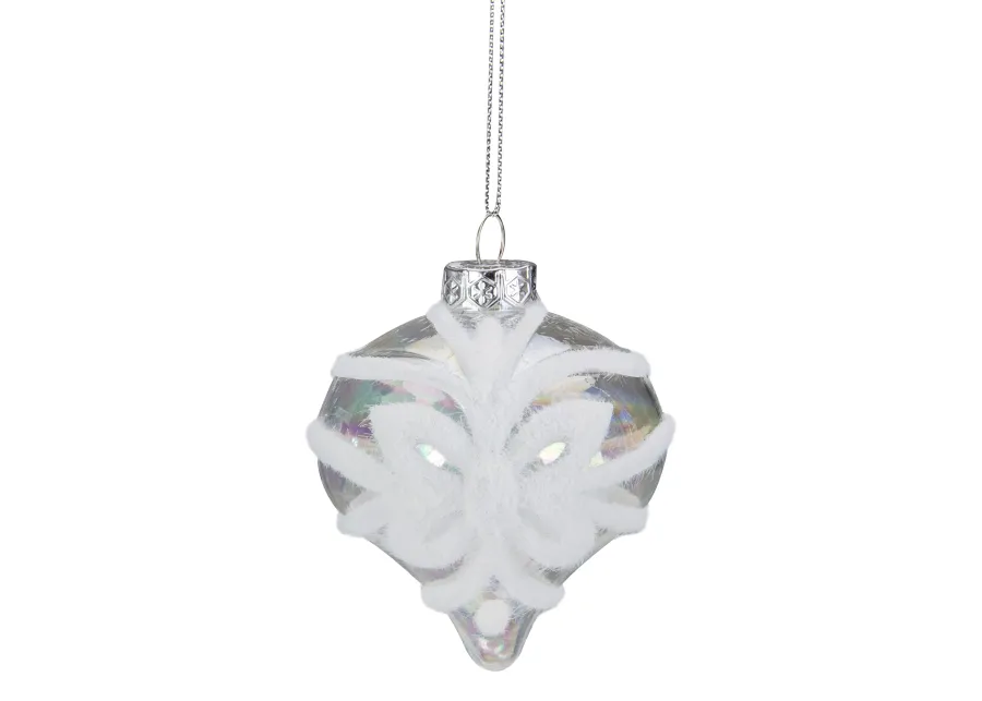 3.25" Clear Iridescent with White Frost Glass Onion Christmas Ornament