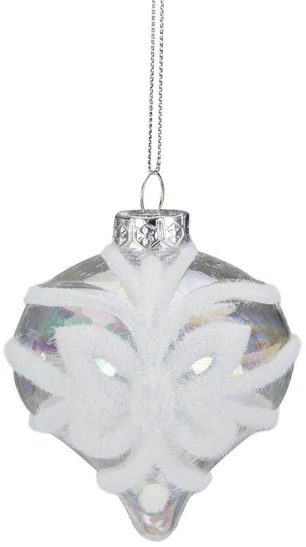 3.25" Clear Iridescent with White Frost Glass Onion Christmas Ornament