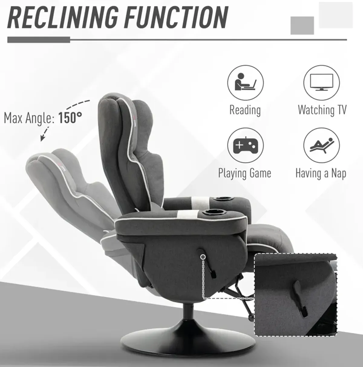 Black Living Room Comfort: Manual Swivel Recliner with Cup Holders