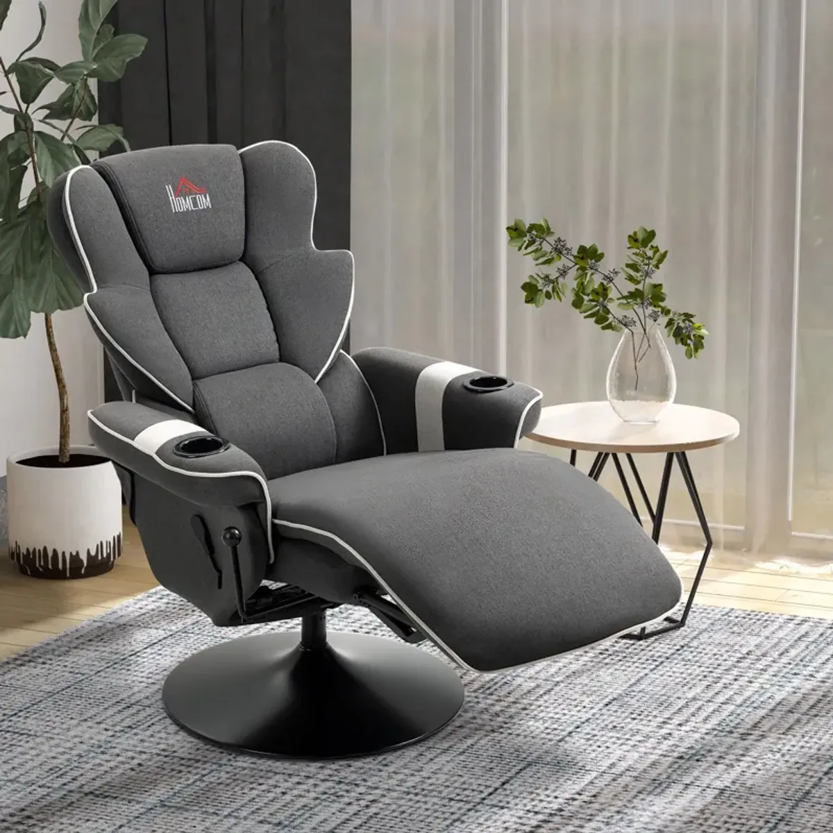 Black Living Room Comfort: Manual Swivel Recliner with Cup Holders