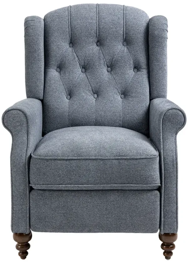 34 in. W Blue Elegant Nailhead Tufted Recliner, Push Back Accent Chair with Rubber Wooden Legs