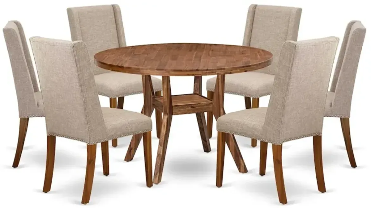 7-Piece Modern Dining Set Consist Of A Dining Table, 6 Light Tan Dining Chair