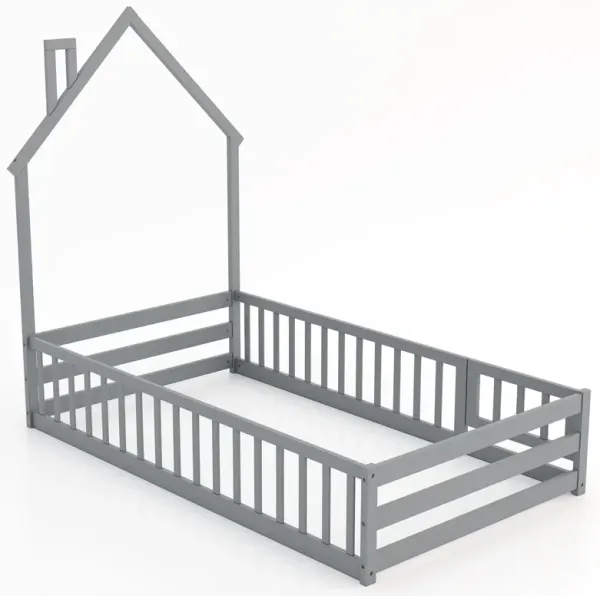 Montessori Floor Bed with Lockable Door and Full-Length Guardrail