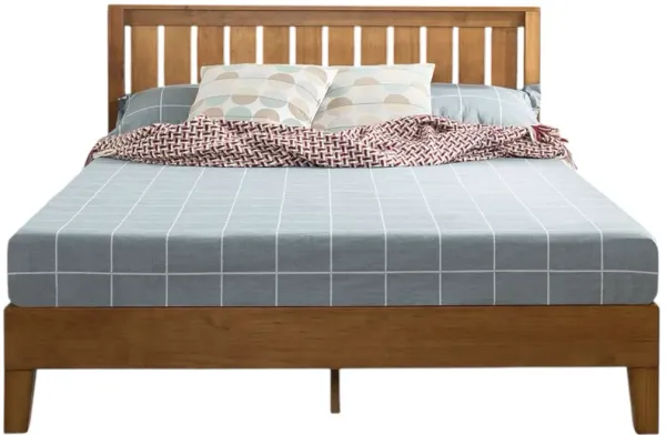 Minimalist Platform Bed Frame with Headboard – Medium Wood Style