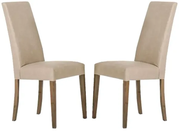 18 Inch Dining Chair, Set of 2, Beige Vegan Faux Leather, Parson Style-Benzara