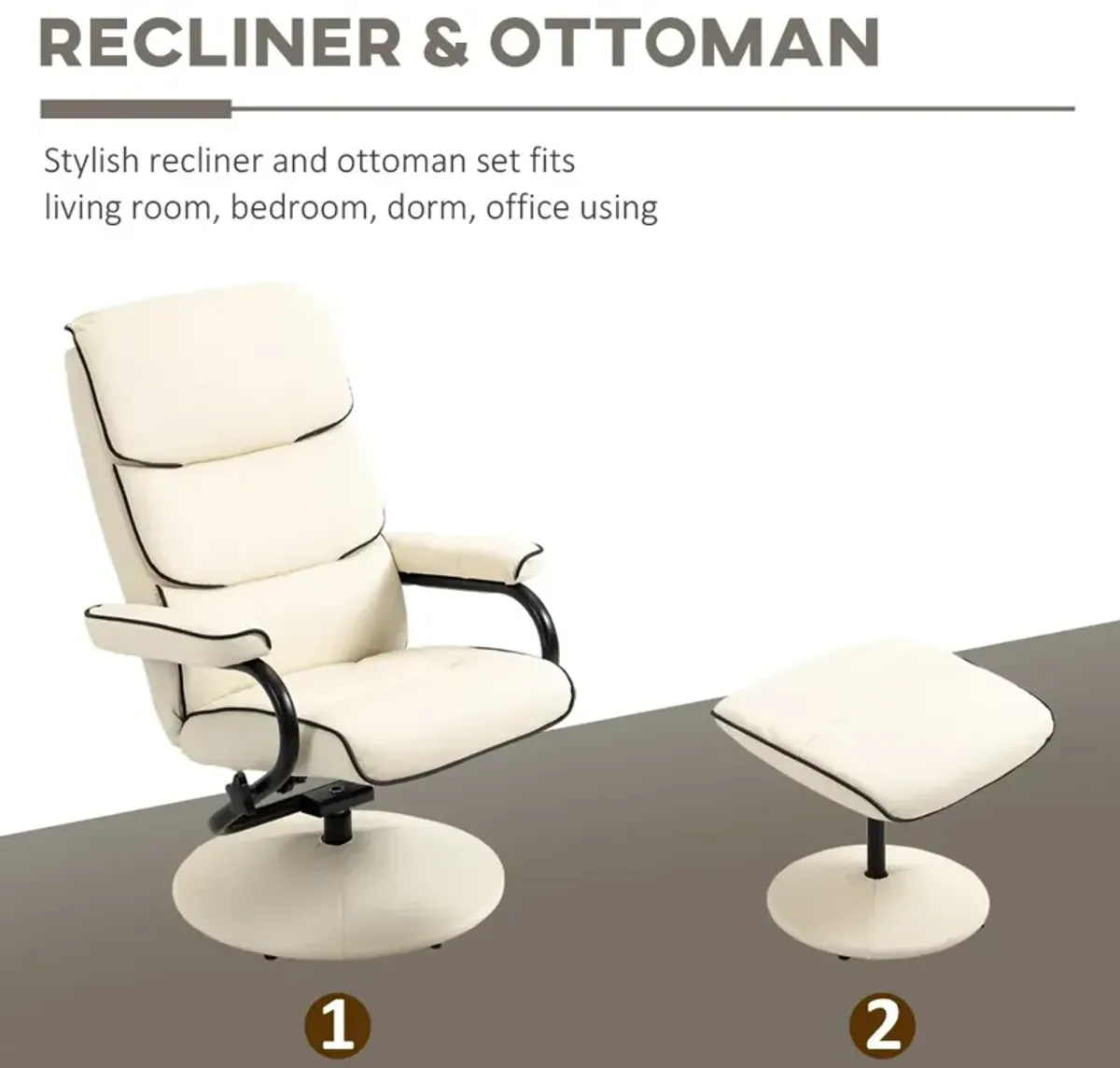 Cream White Lounger: Recliner Chair with Ottoman and Swivel Base