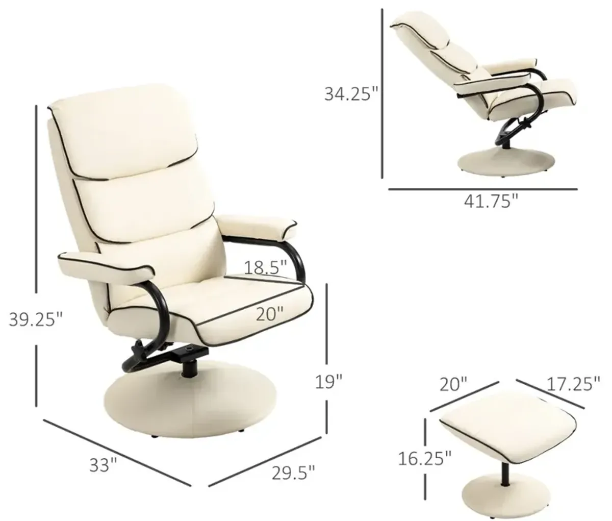 Cream White Lounger: Recliner Chair with Ottoman and Swivel Base