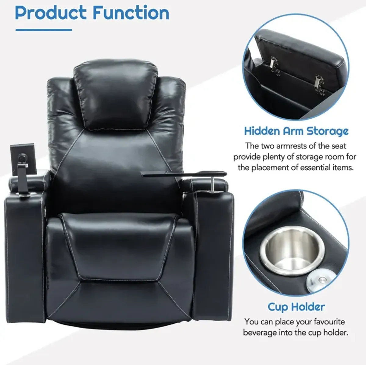 Swivel Power Recliner with Surround Sound & Storage