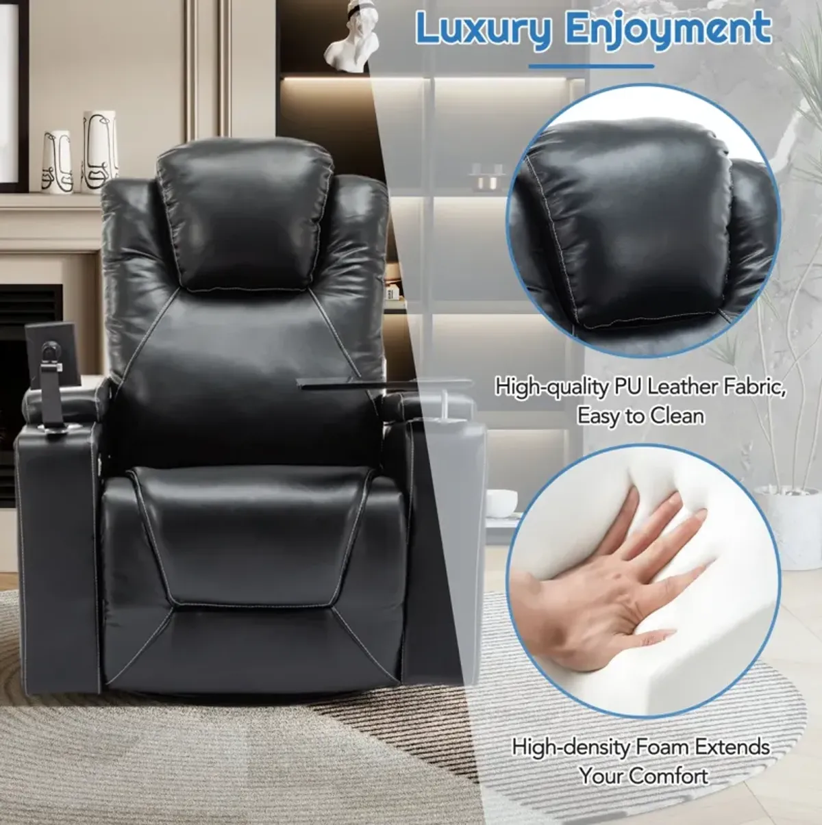 Swivel Power Recliner with Surround Sound & Storage