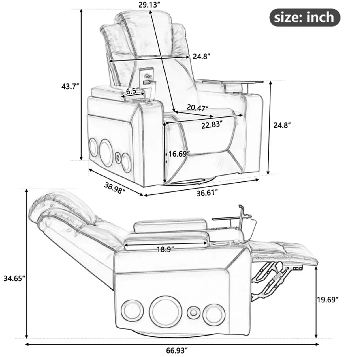 Swivel Power Recliner with Surround Sound & Storage