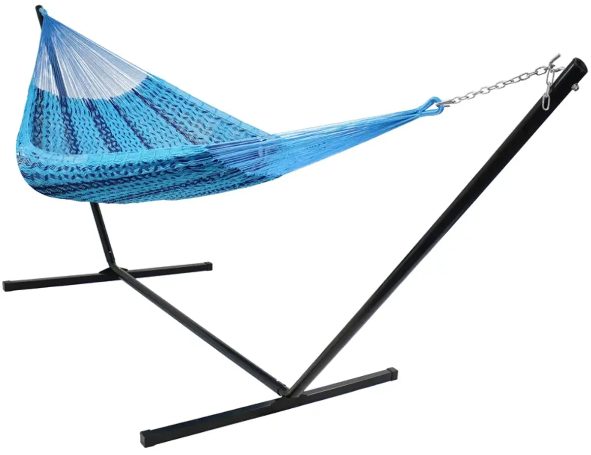 Sunnydaze 2-Person Woven Cotton/Nylon Hammock with Steel Stand - Blue