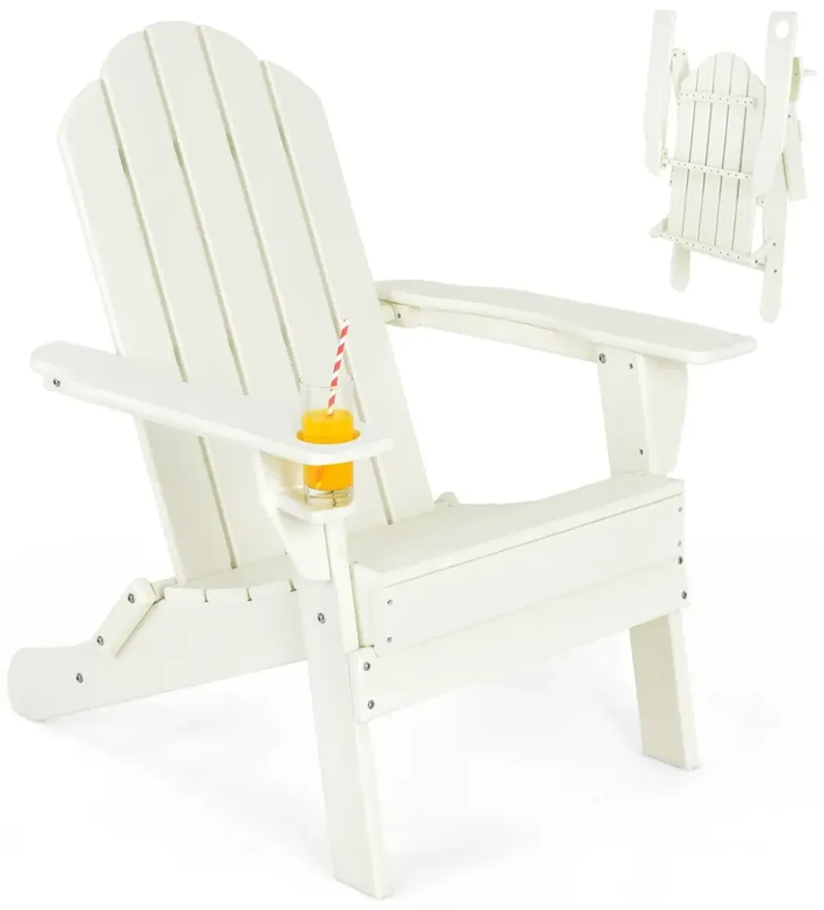 Foldable Weather Resistant Patio Chair with Built-in Cup Holder