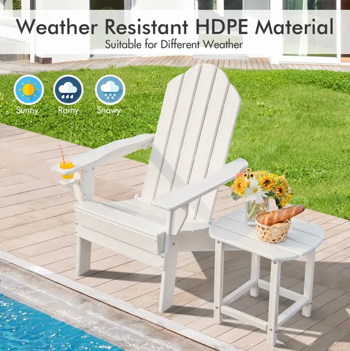 Foldable Weather Resistant Patio Chair with Built-in Cup Holder