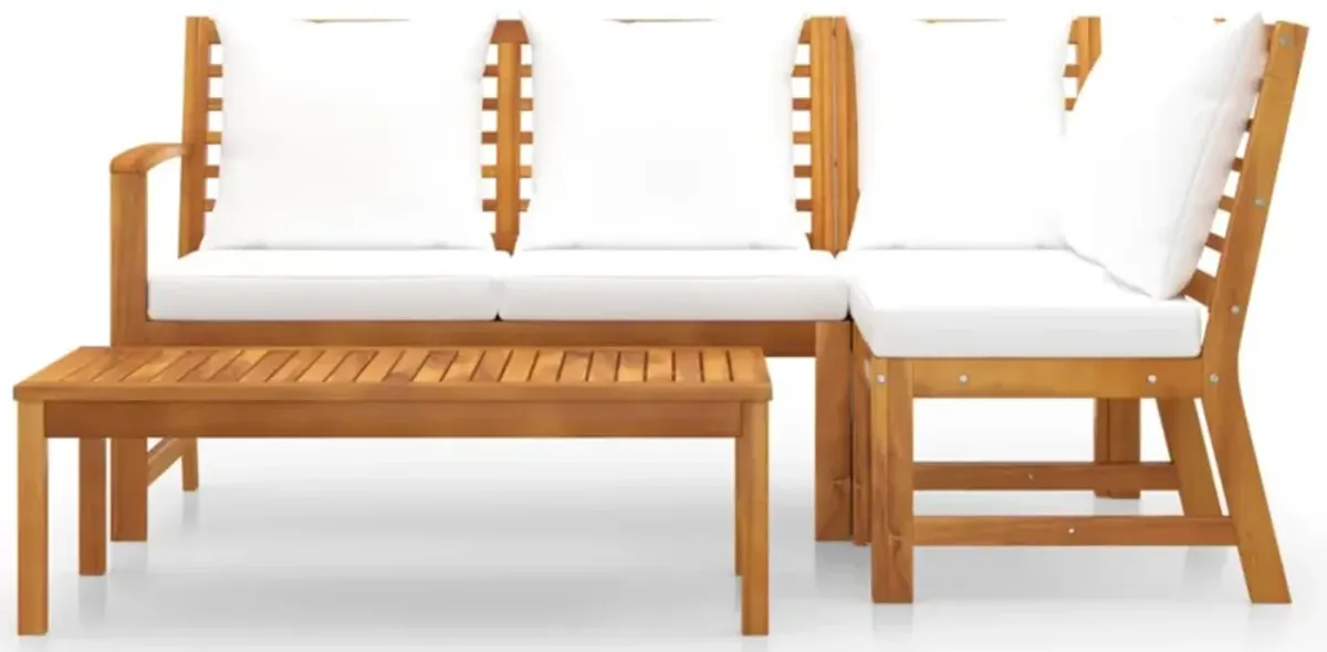 vidaXL 4 Piece Garden Lounge Set with Cushion Cream Solid Acacia Wood