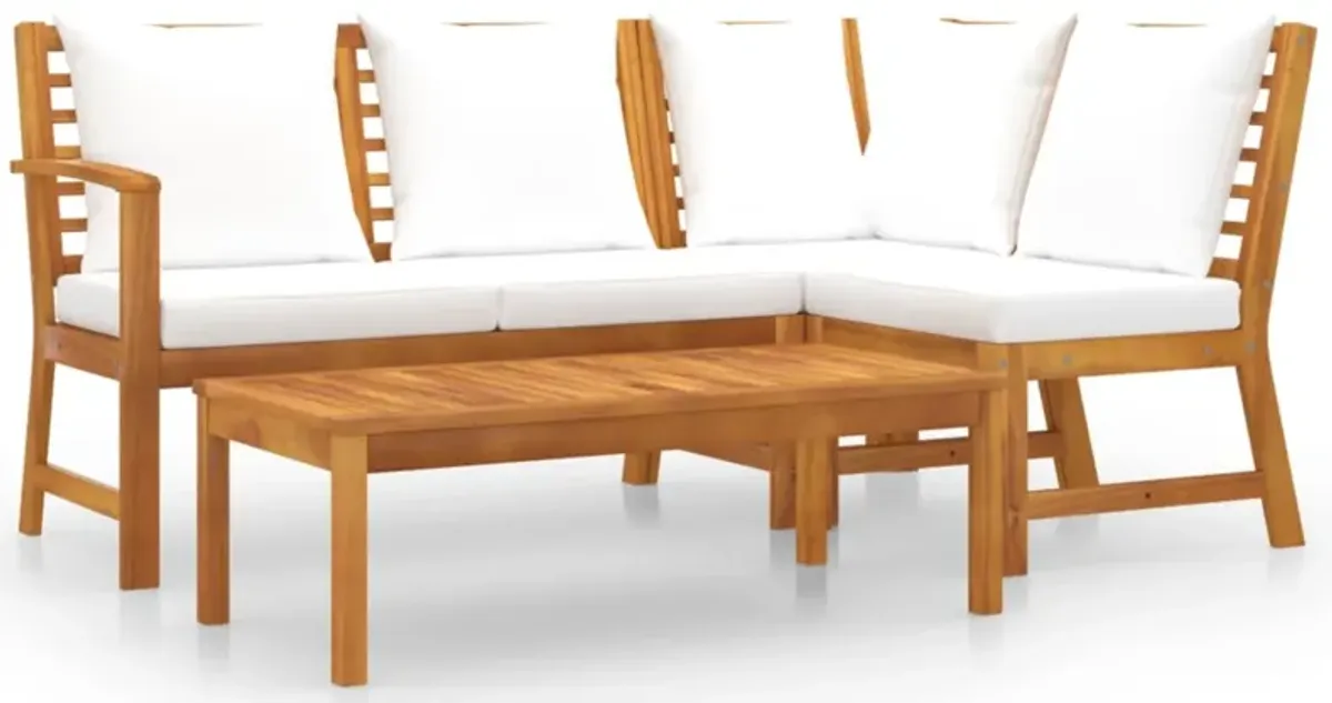 vidaXL 4 Piece Garden Lounge Set with Cushion Cream Solid Acacia Wood