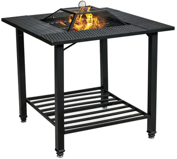 31 Inch Outdoor Fire Pit Dining Table with Cooking BBQ Grate