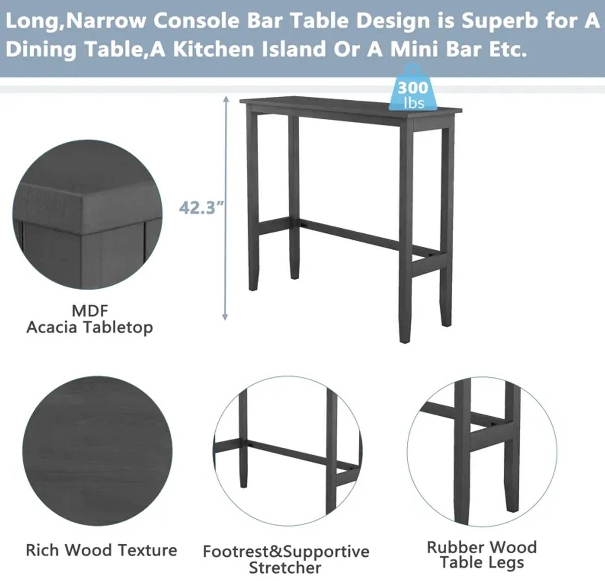 Merax Rectangular Wood Bar Height Dining Set