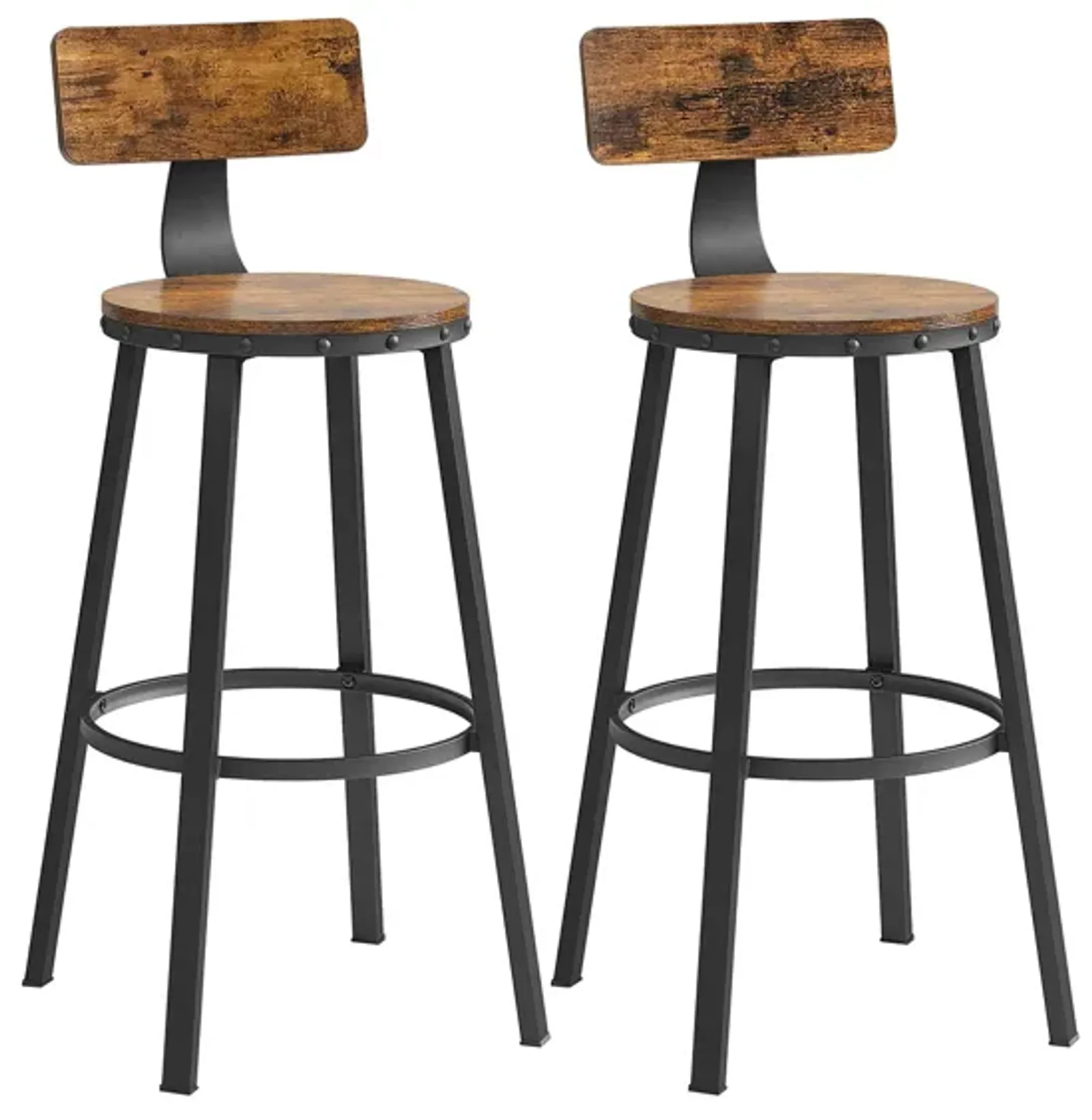 Set of 2 Tall Bar Stools with Backrest – Heavy-Duty Steel Frame for Kitchen