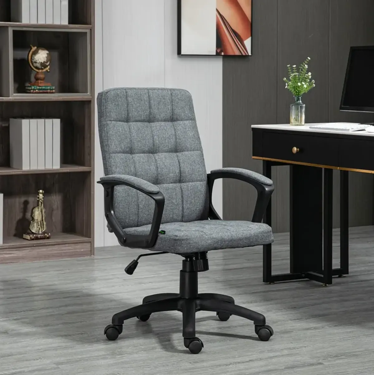 Charcoal Gray Fabric Office Chair: Adjustable Height, Swivel