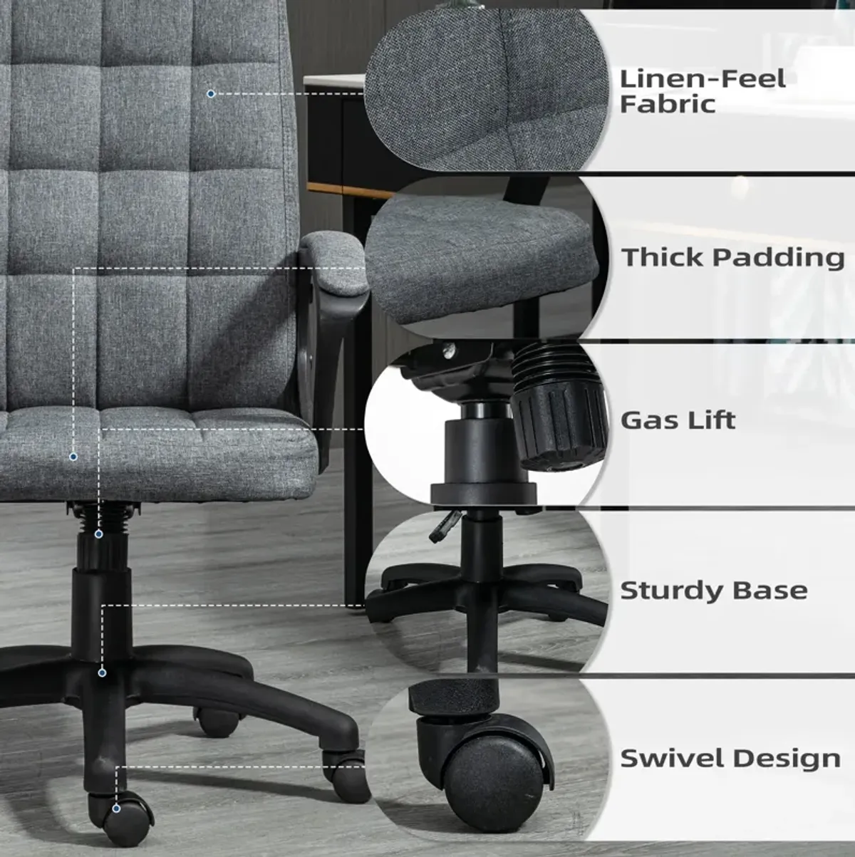 Charcoal Gray Fabric Office Chair: Adjustable Height, Swivel