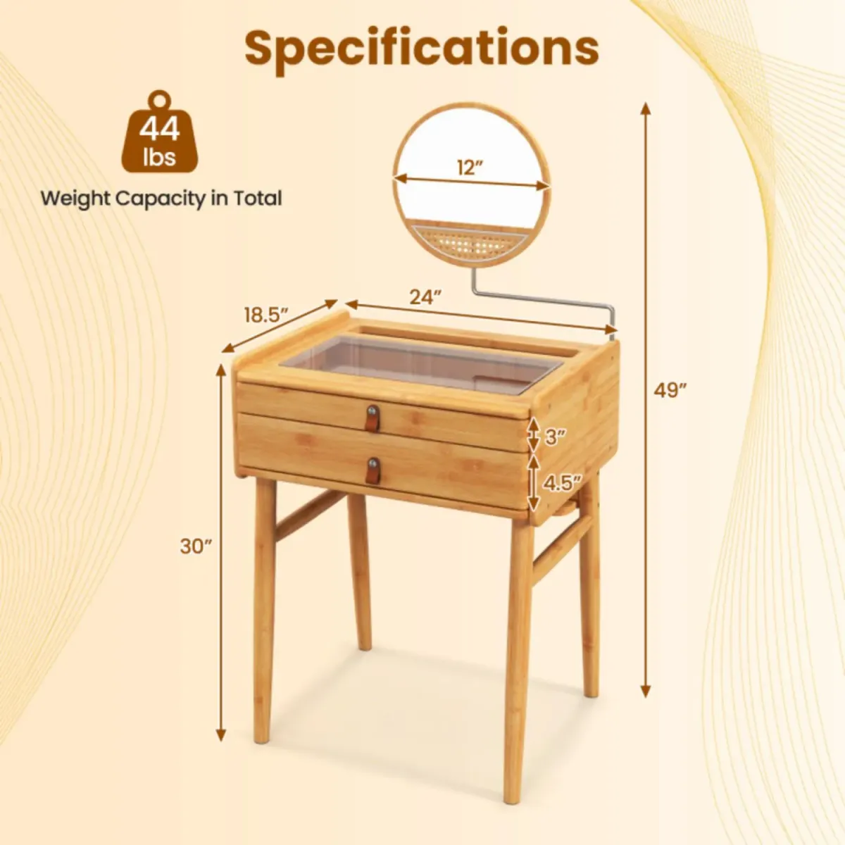 Hivvago Bamboo Makeup Vanity Table with Mirror with 2 Storage Drawers-Natural