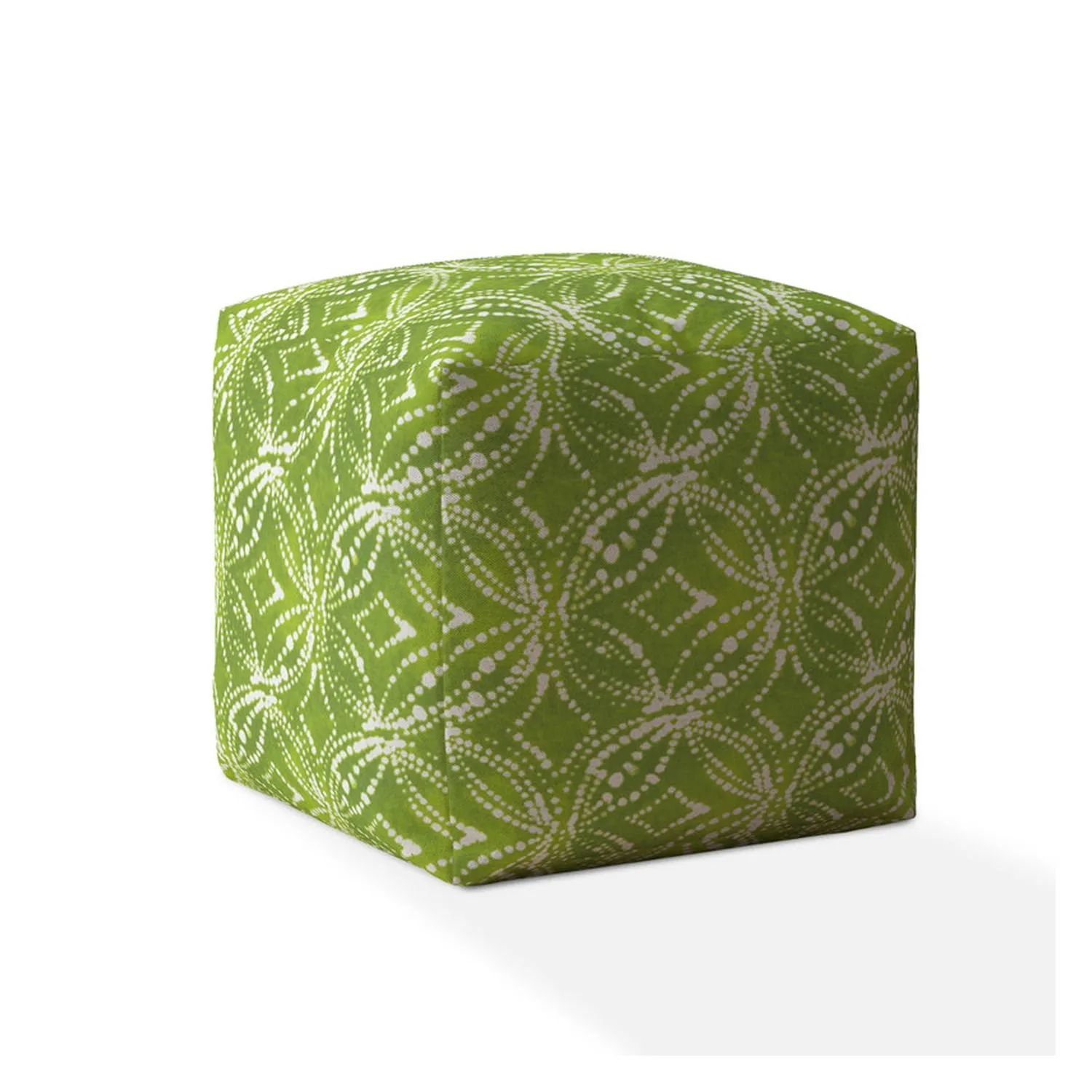 Homezia 17" Green And White Cotton Damask Pouf Ottoman