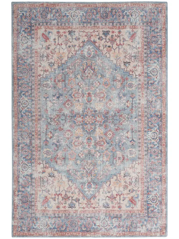 Machine Washable Series 1 SR104 Blue/Multicolor 4' x 6' Rug