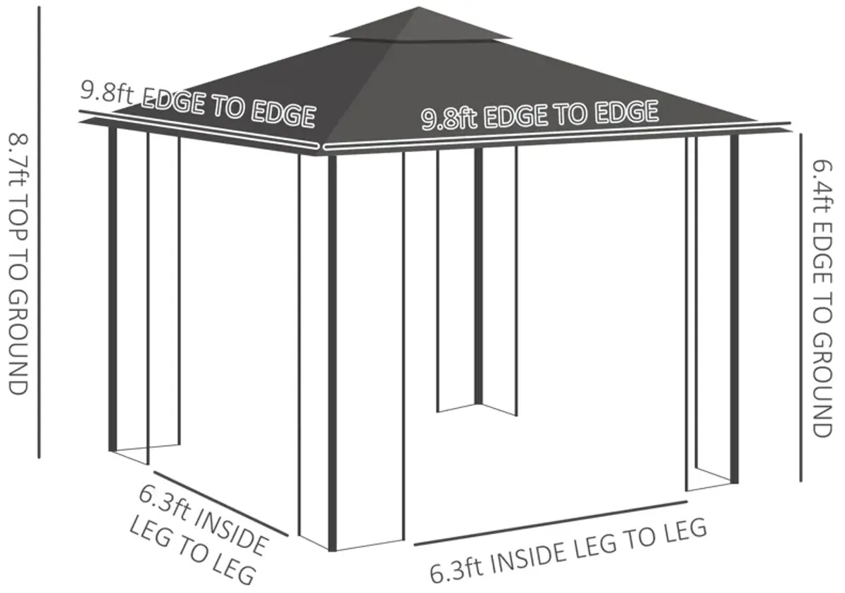 Grey Backyard Haven: 10x10 Gazebo with 2-Tier Roof and Curtains