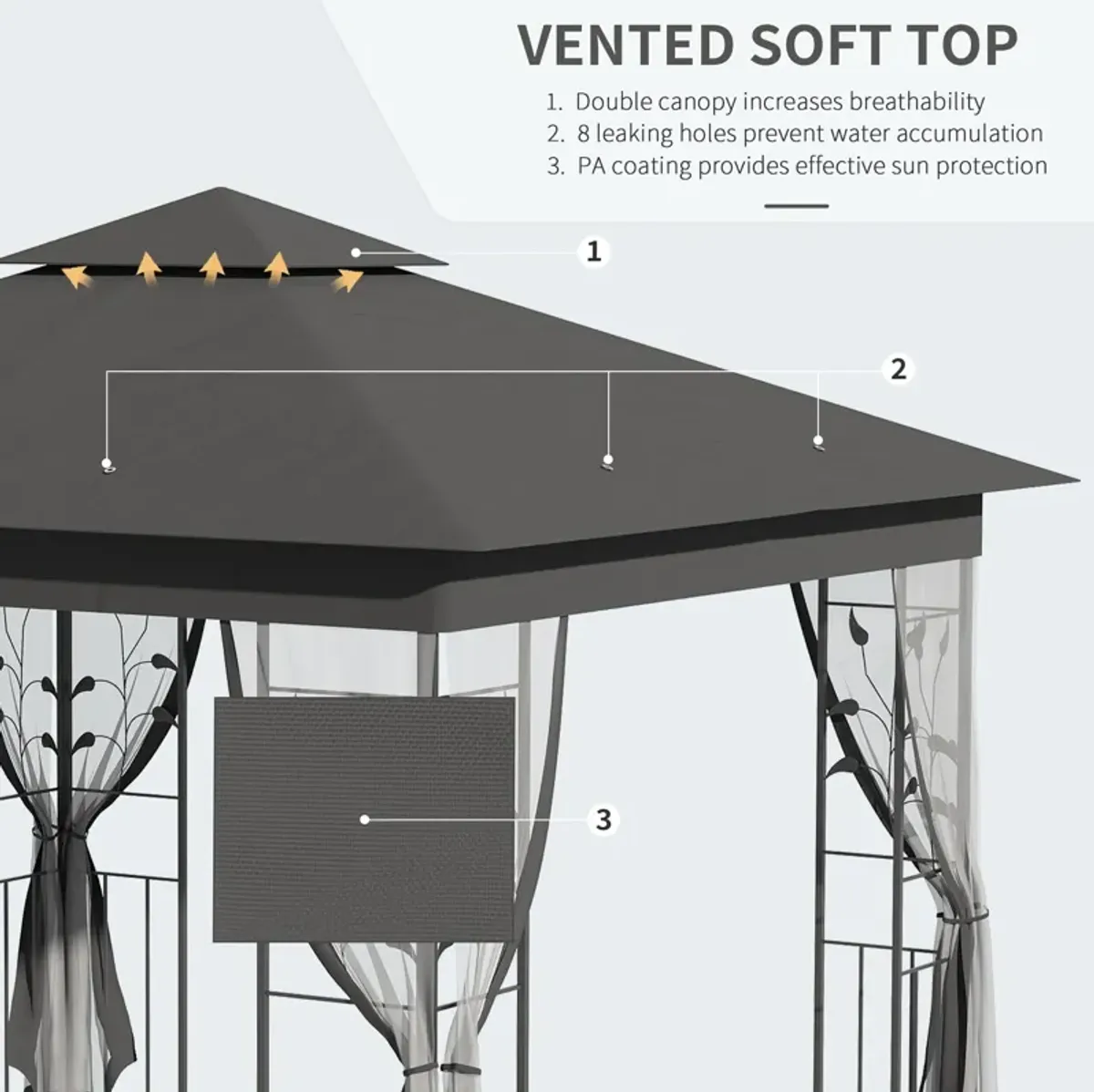 Grey Backyard Haven: 10x10 Gazebo with 2-Tier Roof and Curtains