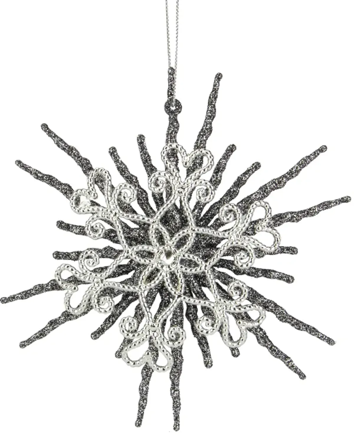 6" Silver Glitter Double Snowflake Christmas Ornament