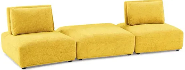 Stavan Modular 2 Seat Sofa, Ottoman, Yellow Chenille, Adjustable Back - Benzara