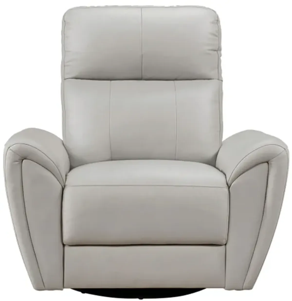 Jessica 39 Inch Swivel Glider Chair, Gray, Top Grain Leather, Solid Wood - Benzara