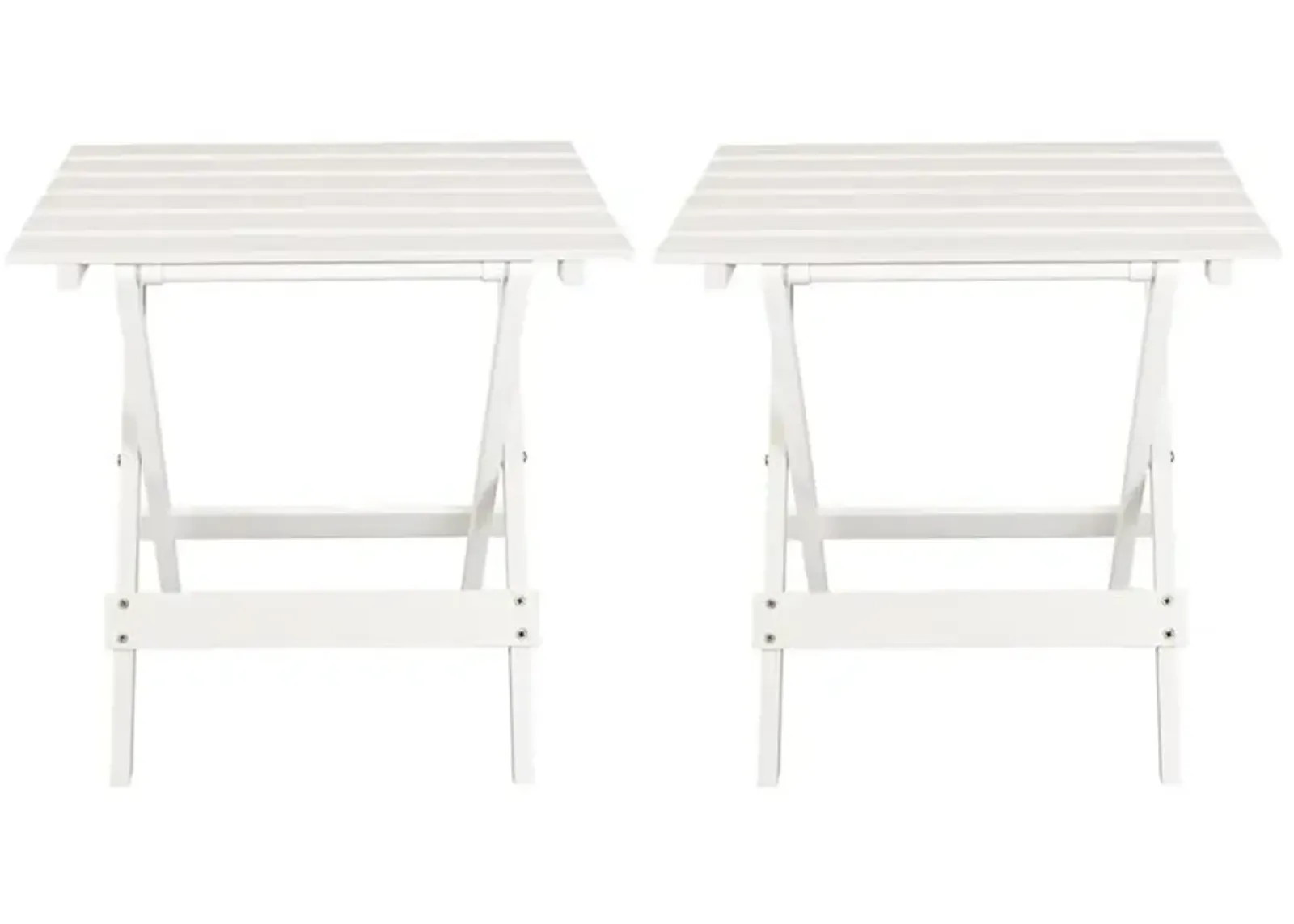 Portable Solid Wood Folding Side Table 2-Piece Set - White