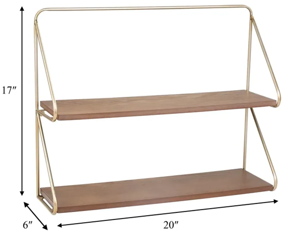 20" 2 Tier Wall Shelf, Gold