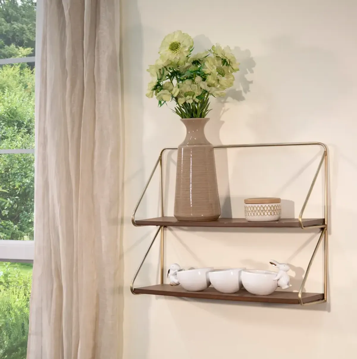 20" 2 Tier Wall Shelf, Gold